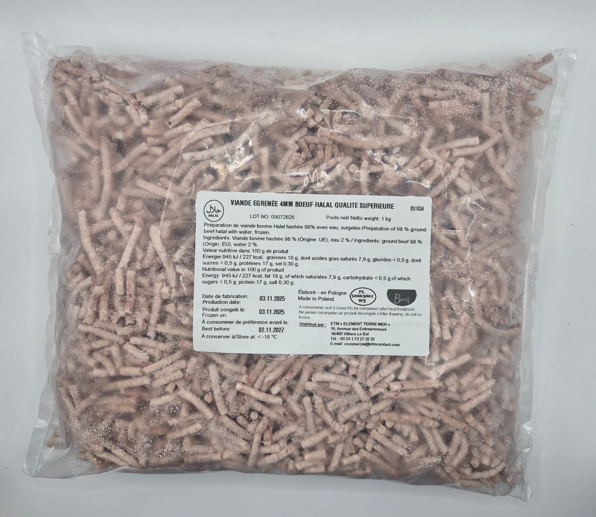 Viande Égrenée 4mm Bœuf Halal Qualité Supérieure 1kg