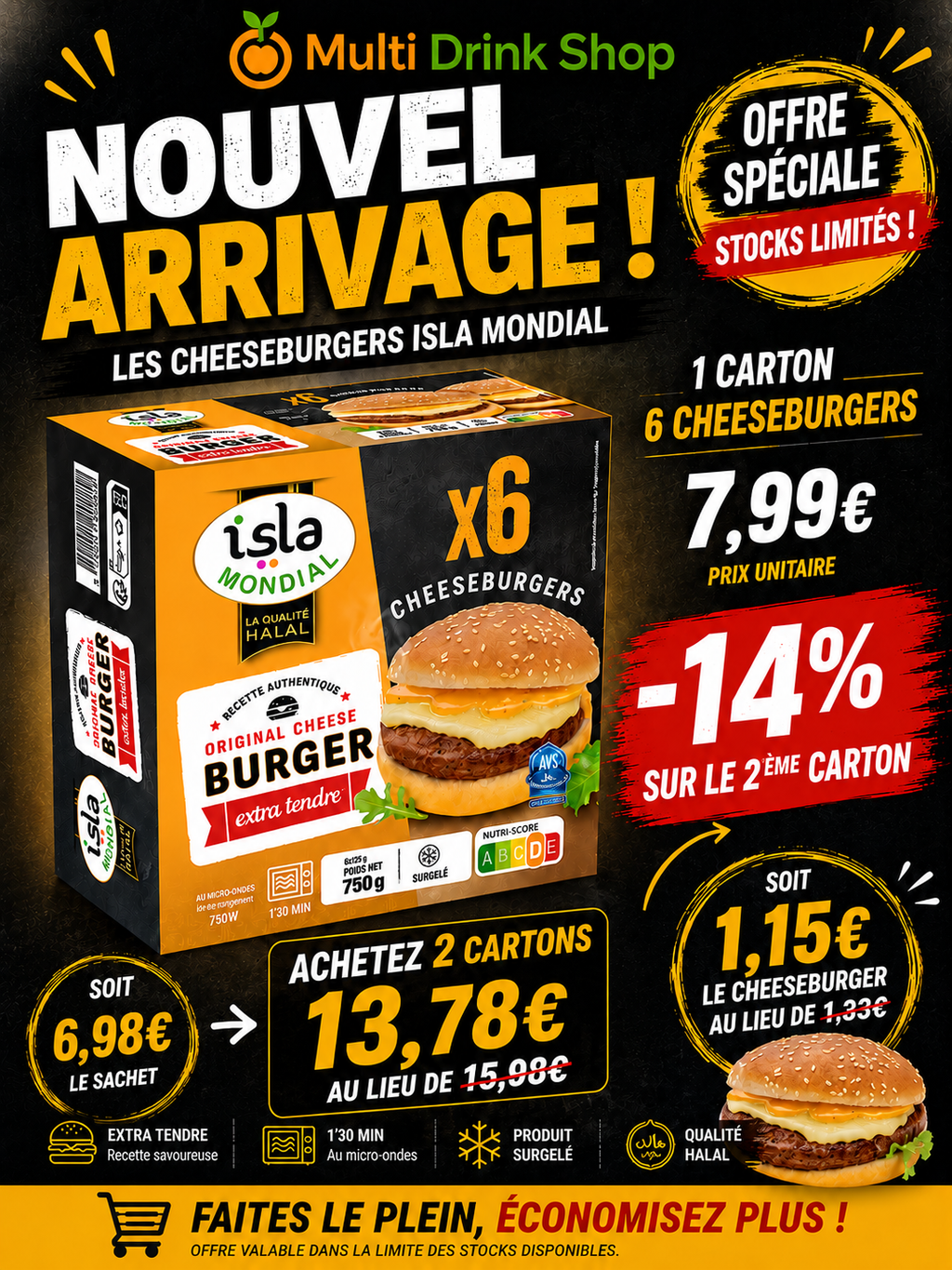 Original Cheeseburger 6 x 125g – Isla Mondial Halal AVS