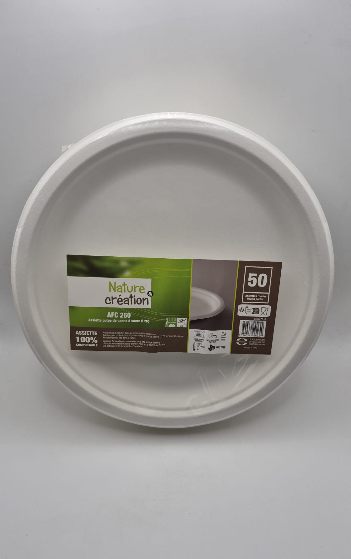 Assiettes en fibre de canne 26 cm (x50)