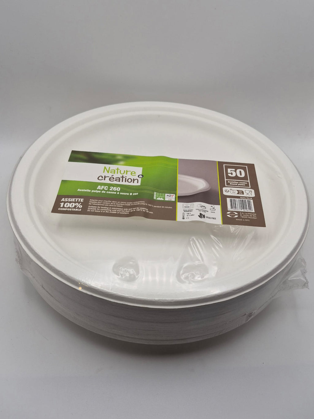 Assiettes en fibre de canne 26 cm (x50)