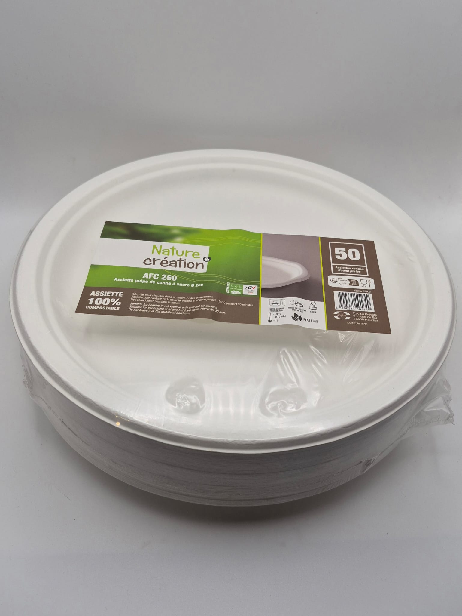 Assiettes en fibre de canne 26 cm (x50)