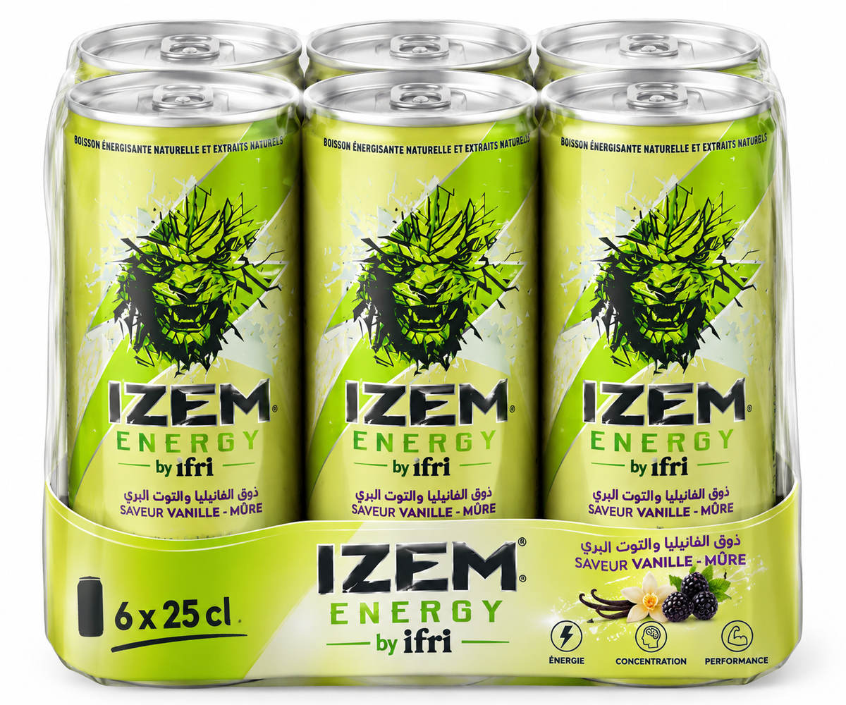 Izem Energy Vanille Mûres 25cl – Pack de 6