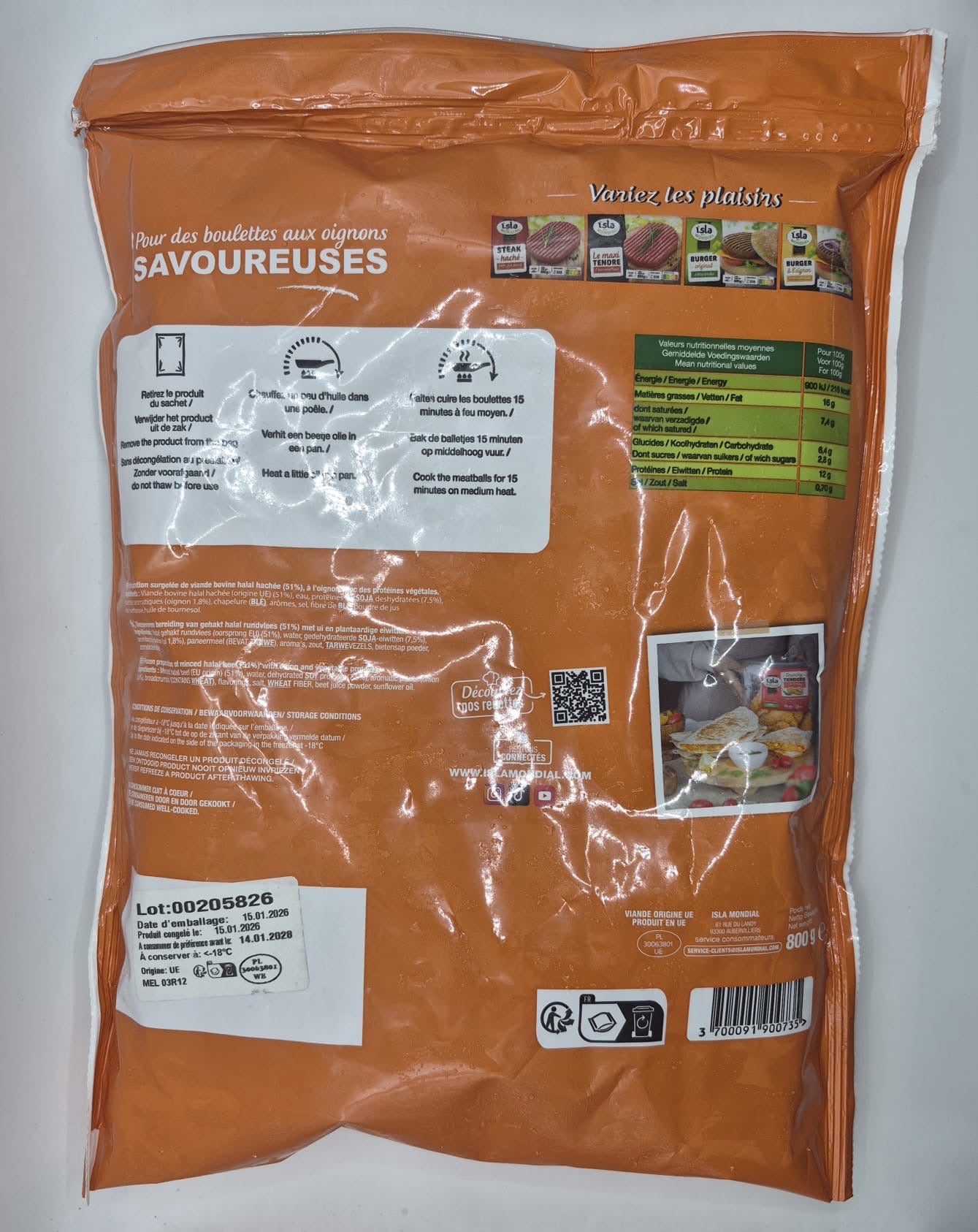 Boulettes de Bœuf aux Oignons 800g – Isla Mondial Halal AVS