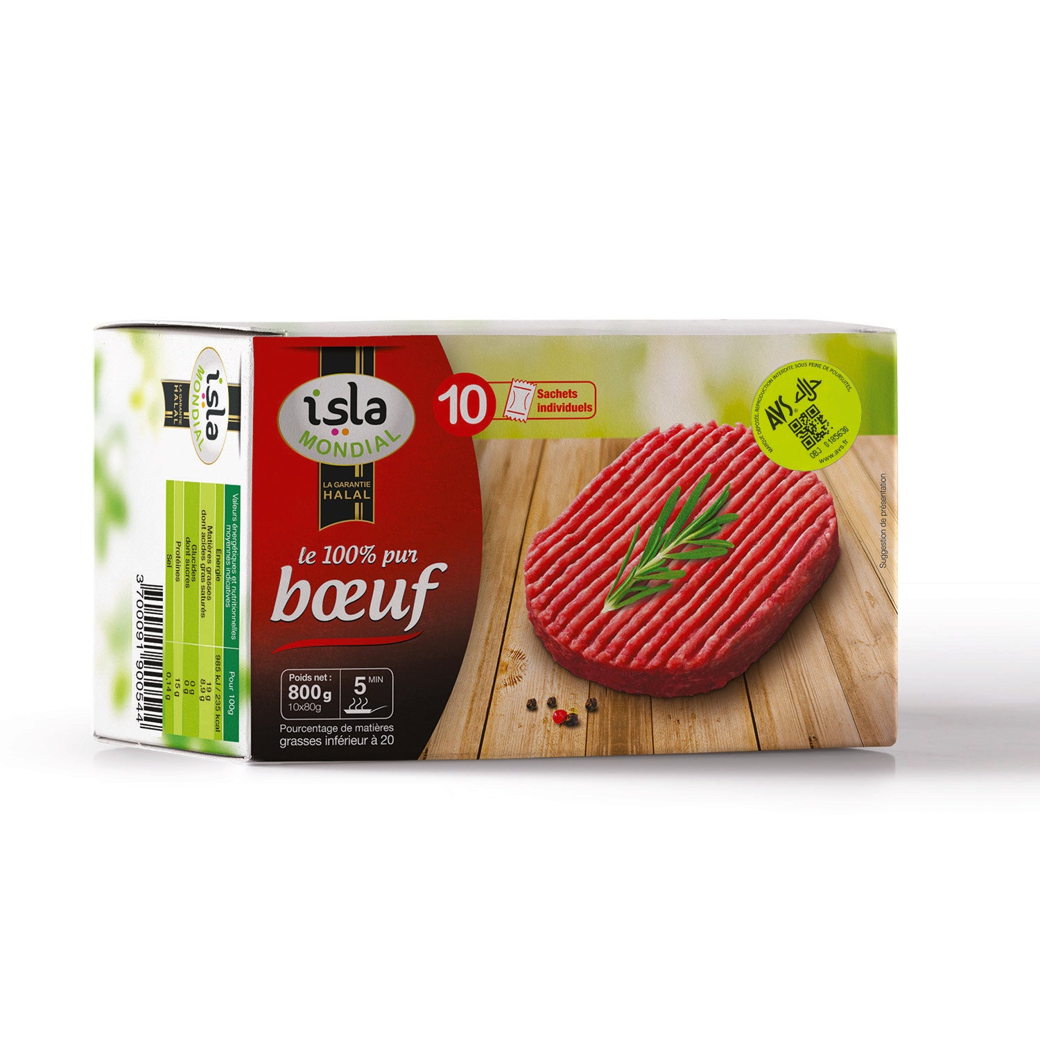 Steak Burger 100% Pur Bœuf 10 x 80g – Isla Mondial Halal AVS
